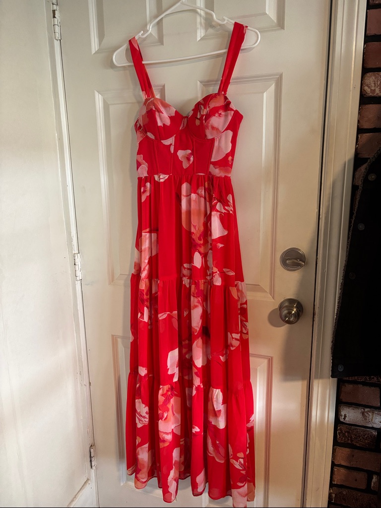 Lulu's Red Floral Maxi Dress